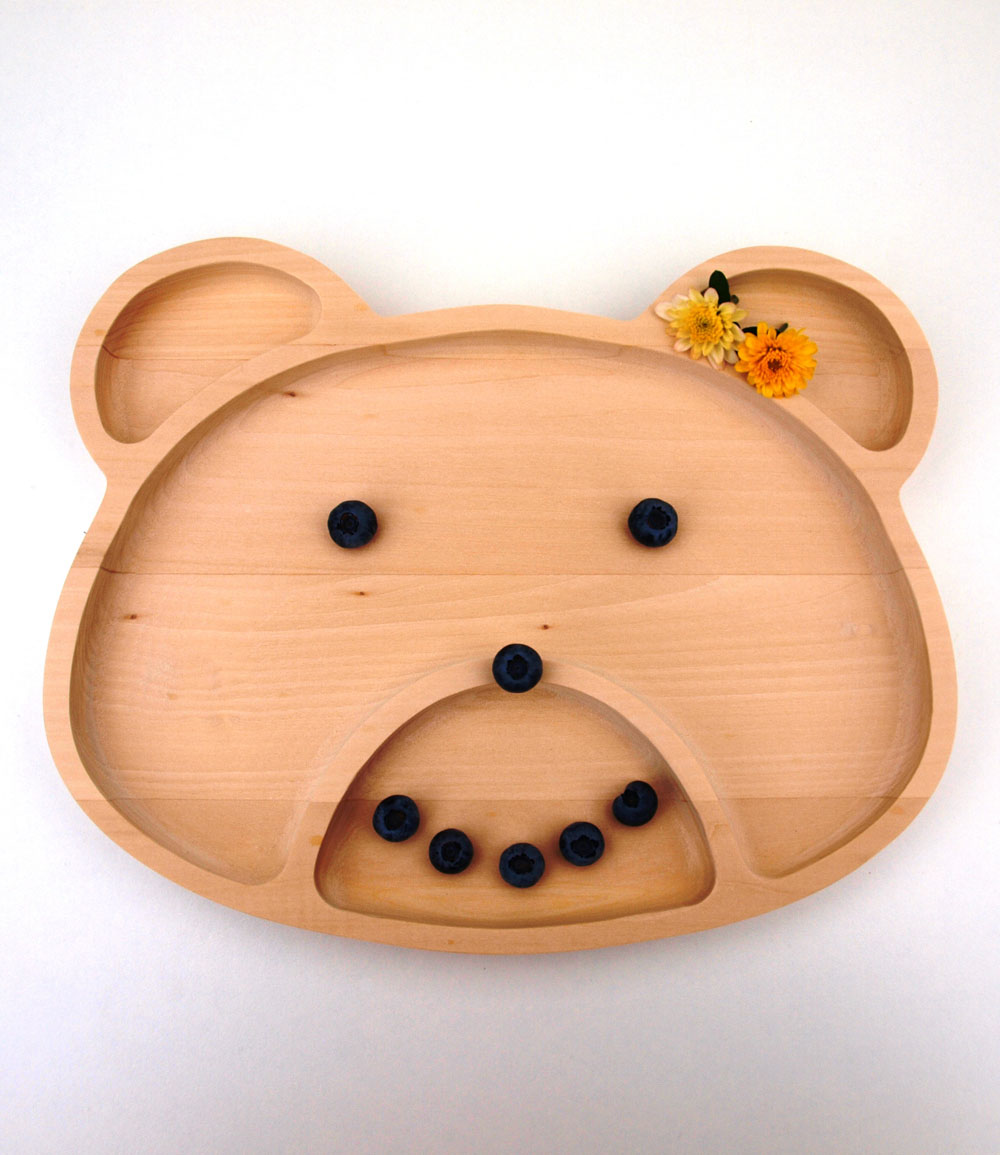 Medvídek dřevěný talíř pro děti