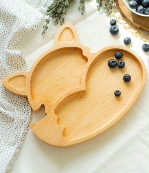 Liška dřevěný talíř pro děti